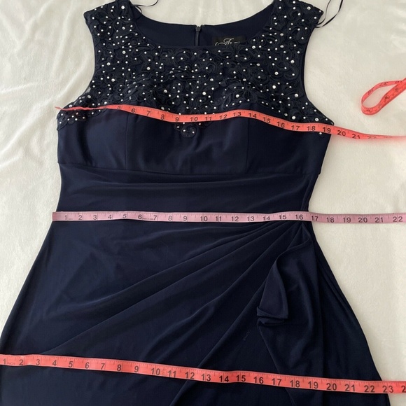 NEW‎ Alex Evenings [ 16 ] Embroidered Side Ruched Gown in Navy Blue - Picture 3 of 12